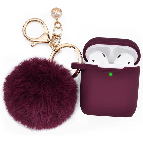Burgundy Pompom AirPods Holder and Keychain, NWT - Picture 3 of 8